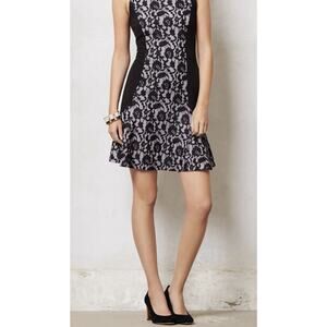 Anthropologie Maeve Sirena Black Lace Flounce Dress Sz XS Modern Vintage Chic